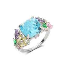 new 925 sterling silver ring inlaid colorful gemstone ring for woman engagement jewelry gift