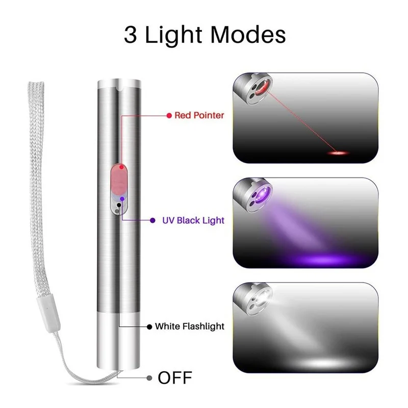 

Funny Cat Light Funny Cat Chaser Toys Mini Flashlight Laser LED Pen Light Cat Light Pointers Pet Toys 3-in-1 USB Rechargeable