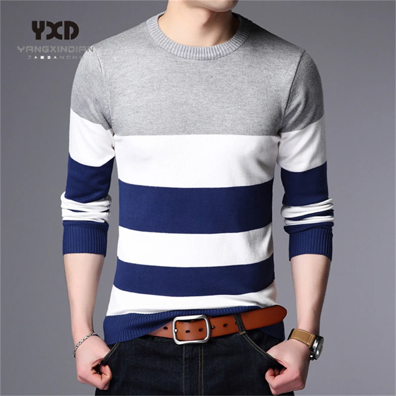 2020 New men clothes fashion casual wear social fitness bodybuilding striped T-shirt men's T-shirt sweater men pullover camisa