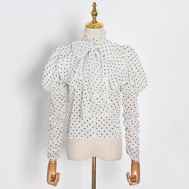 

Женская блузка в горошек, модельная элегантная одежда, Женская однобортная блузка с воротником-стойкой, новинка весны 2021