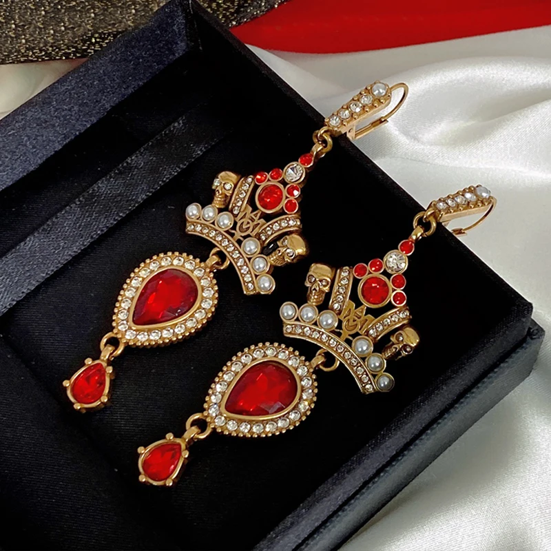 Новые модные брендовые винтажные жемчужные серьги женские в стиле панк с красным