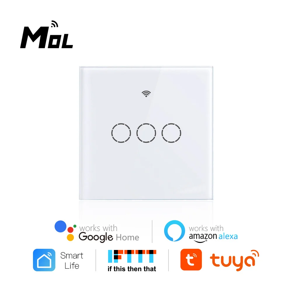 

Настенный сенсорный выключатель Tuya с поддержкой Wi-Fi, 3 клавиши, белый, без нейтрального провода