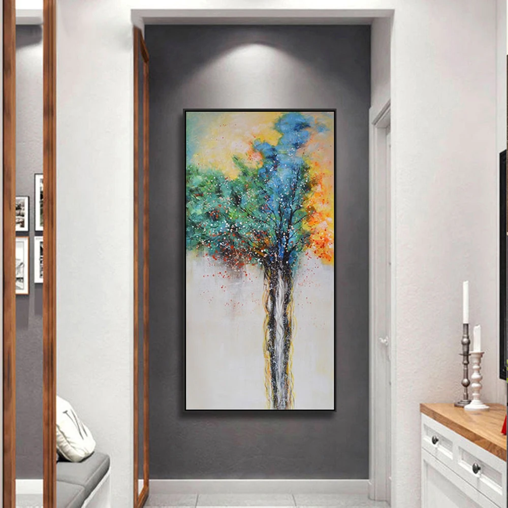Простой красочный постер богатых деревьев ручной работы Современная