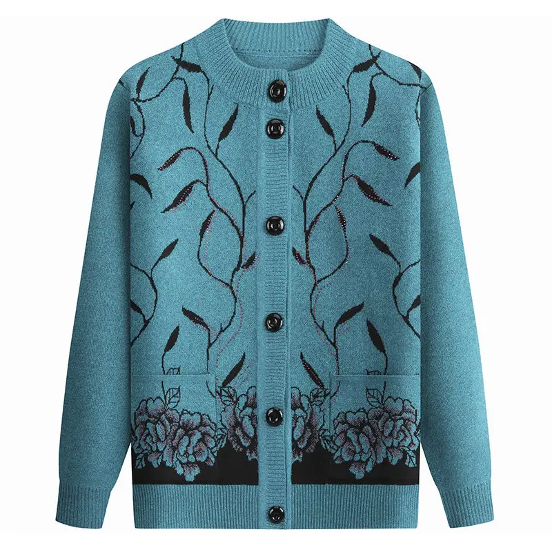 

Винтажный цветочный вязаный кардиган, женская одежда для весны и осени, одежда для бабушки, свитер для матери, куртка, трикотажная одежда y235