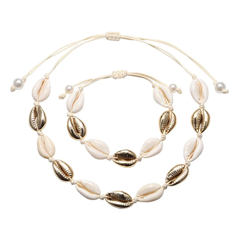 Набор аксессуаров морские Ожерелья в виде ракушки для девочек чокер с цепочкой женский Бохо Морской браслет Элегантные Простые пляжные украшения подарок DIY - Окраска металла: 01