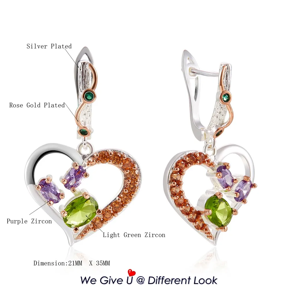 

DreamCarnival1989 Women Sweet Heart Dangle Earrings Love Wedding Must Have Gift Two Tone Color Top Quality Zircon Jewelry WE3939