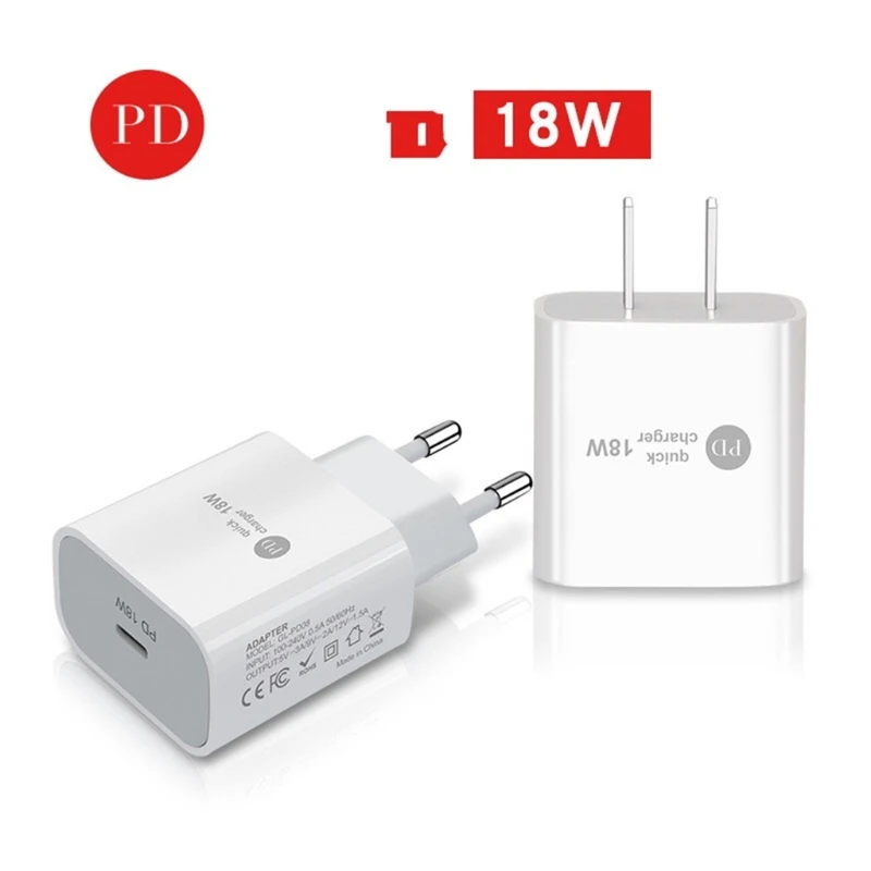 

US EU Plug 18W PD USB Charger Adapter Fast Charging USB Type C for iphone- 12