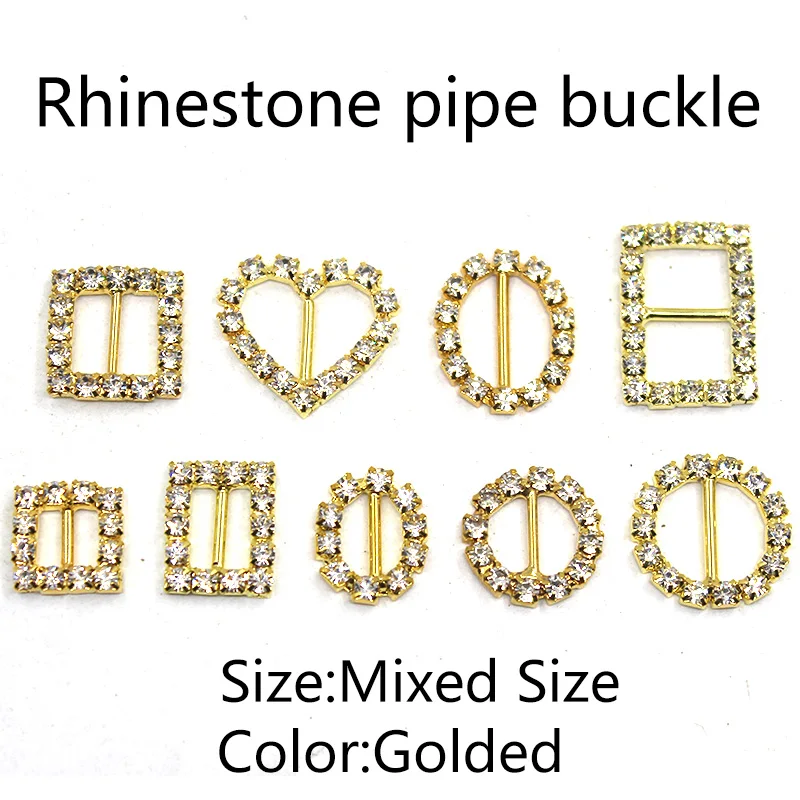

Mixed Golded Metal Buckles 10Pcs/Lot Crystal Buckles Diamond for DIY Weddding Handwork Card Ribbon Accessories Decoration