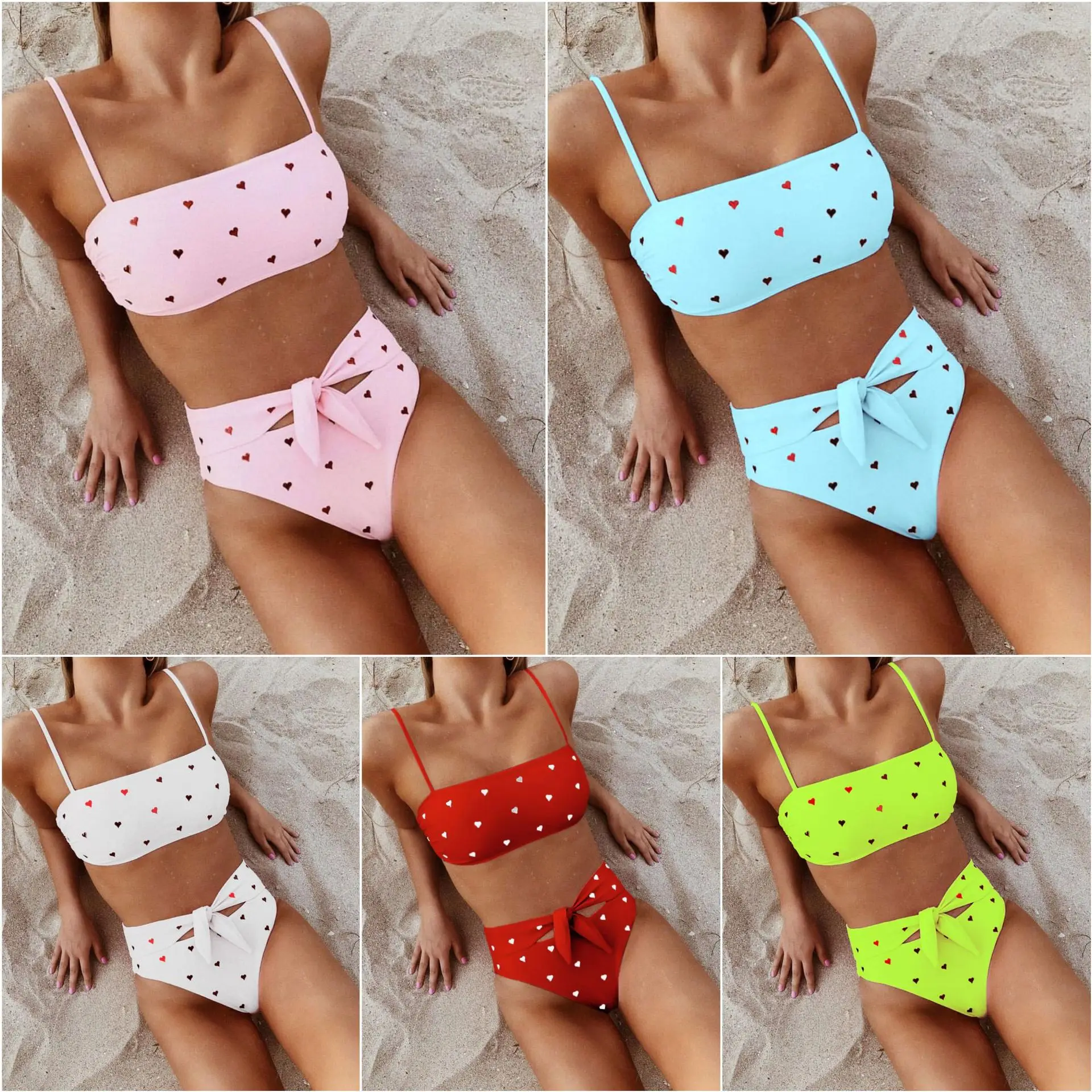 

Dropshipping New 2020 Hot Selling High Waist Micro Bikini Plus Size Women High-waisted Bikini Sexy Belt Heart Printed