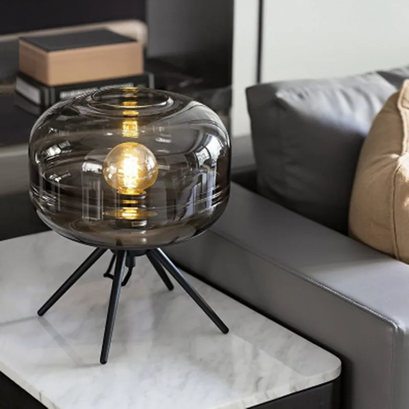 Candeeiro de Mesa Nordic Designer Vidro Abajur Base Tripé Cabeceira Lâmpada Loft Industrial Retro Decoração Decorativa