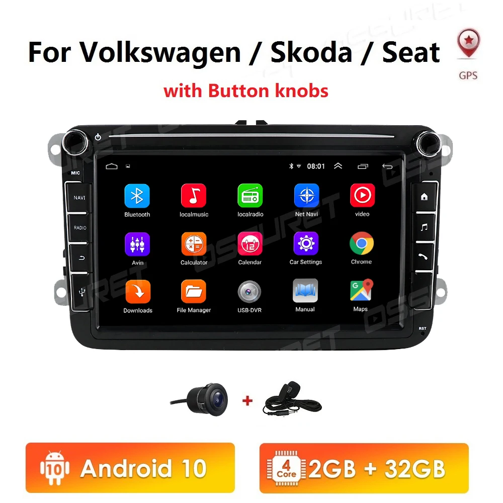 Автомобильный мультимедийный плеер Магнитола на Android 10 с GPS для Volkswagen Golf Polo Tiguan
