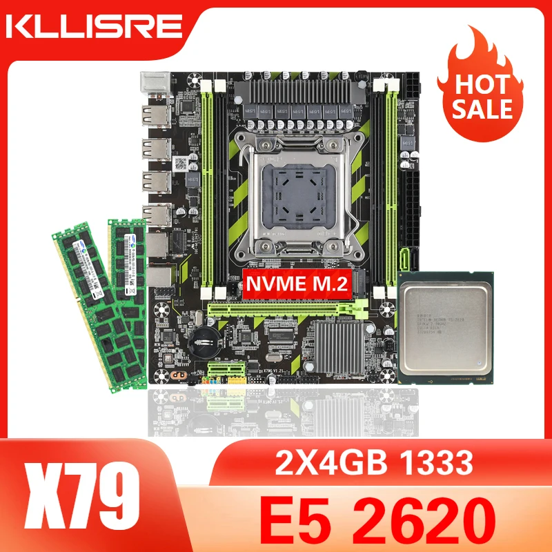 Комплект материнской платы Kllisre X79 LGA 2011 Xeon E5 2620 ЦПУ 2 шт. x 4 ГБ = 8 Гб памяти DDR3 ECC ОЗУ