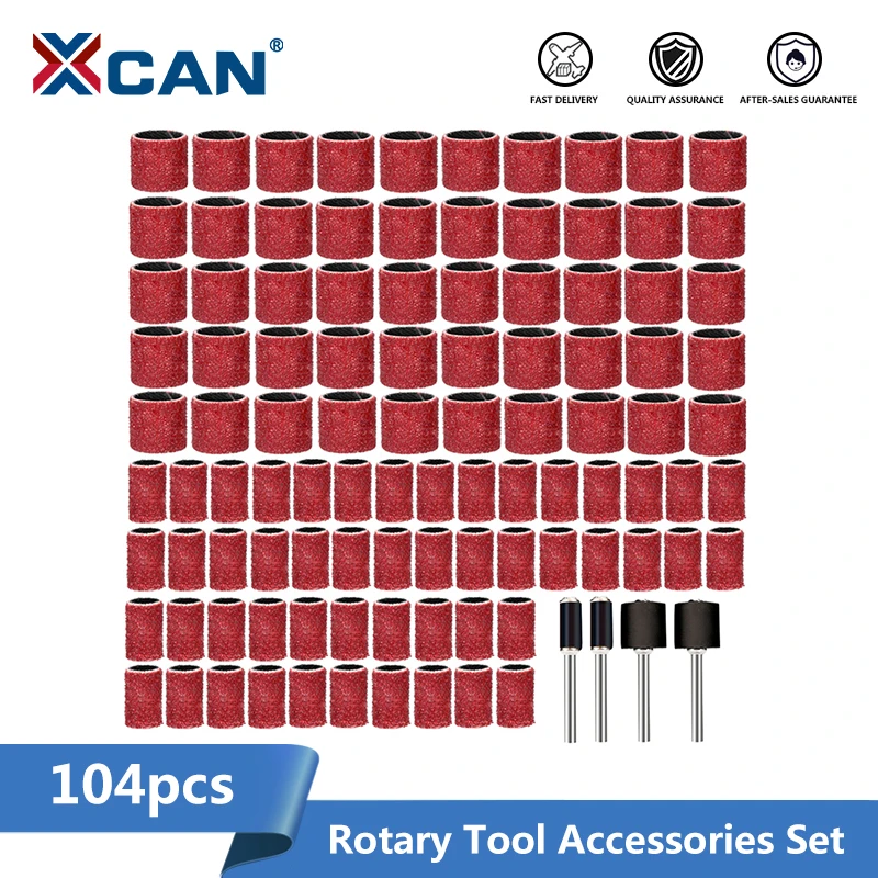 XCAN 104pcs Sanding Bands Kit Grit 80 with 1/4 1/2 Mandrel Sanding Drum for Metal Wood Polishing Abrasive Tools