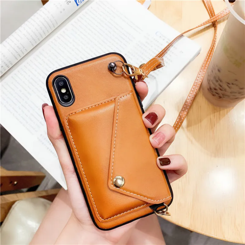 cute card wallet leather phone case Crossbody bag for iphone XS MAX case 11 pro max X XR 6S 7 8 plus s10 plus s8 s9 note8 note9