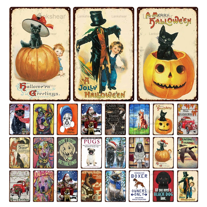 Металлический постер в винтажном стиле с изображением животных милой собаки