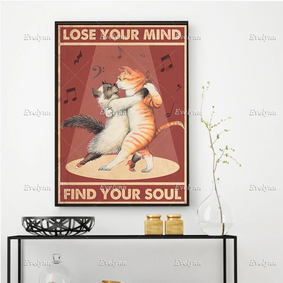 

Dancing Cat Lovers Retro Poster Nordic Wall Art Canvas Painting Hd Print Modular Pictures for Living Room Home Decor Unique Gift