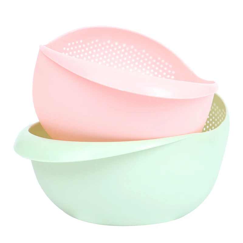

Food Grade Plastic Rice Beans Peas Washing Filter Strainer Green Pink Color Basket Sieve Drainer Cleaning Gadget