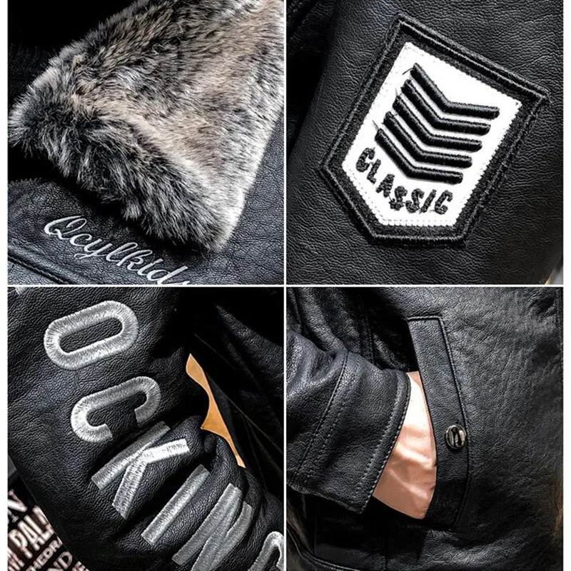 2021 Men Jacket Winter Faux Fur Coat Casual Motor PU Leather Male Spring Autumn Solid Color Vintage Pele Overcoat leather Jacket images - 6
