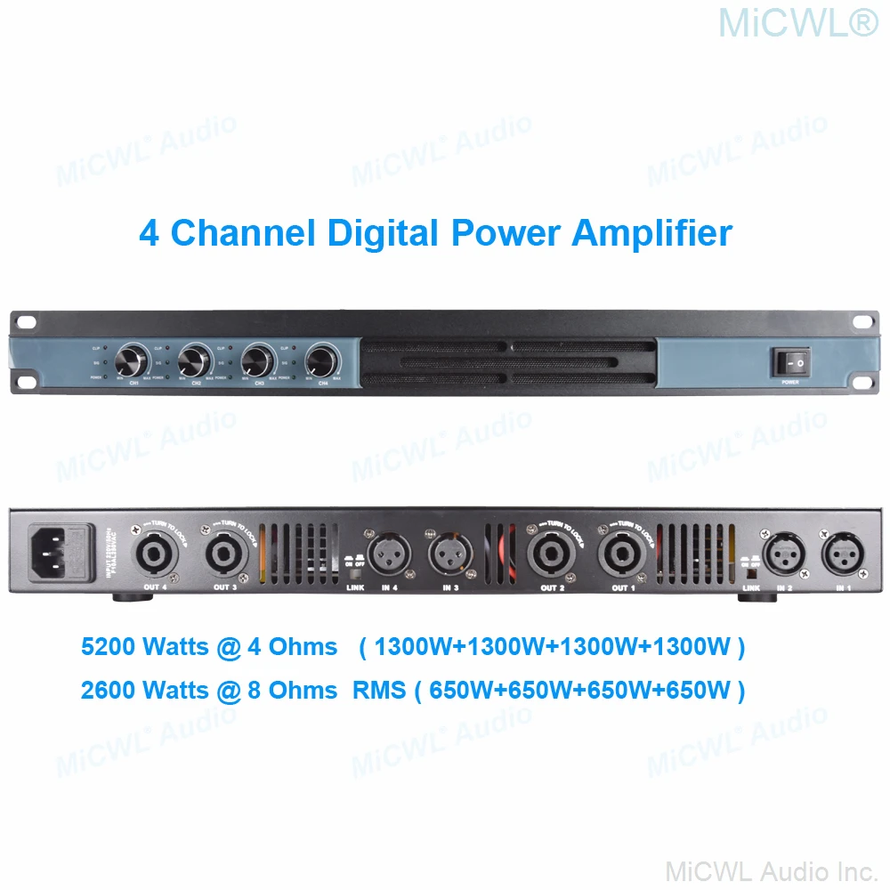 power amplifier 4 Channel 6400 Watts Professional Digital High Power Amplifier AMP Stereo MICWL GB6400 multi zone amplifier