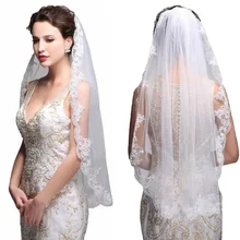 High Quality Bridal Veils With Applique Edge Fingertip Length One Layer Tulle White Ivory Wedding Bridal Veils
