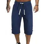 Бриджи-шорты мужские летние, стильные дышащие брюки из смеси льна, Укороченные спортивные, размеры XXXL