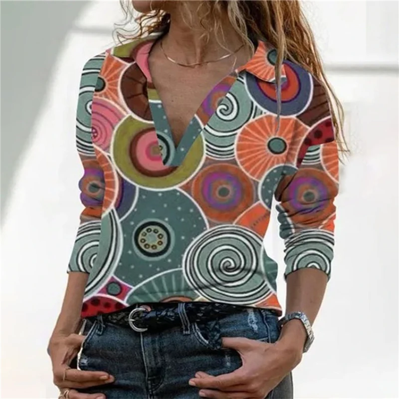 Женская винтажная блуза с геометрическим принтом рубашка Сезон весна осень