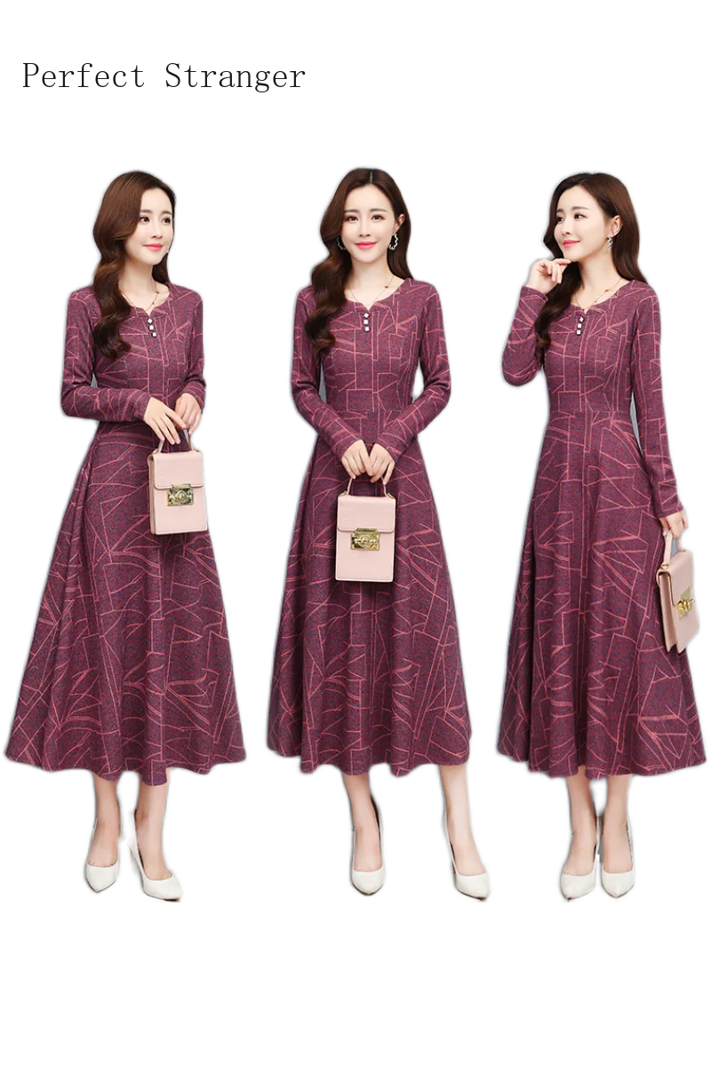 

2020 Autumn Winter New Arrival Hot Sale V Collar Long Sleeve Women Long Woolen Dress Plus Size M-3XL