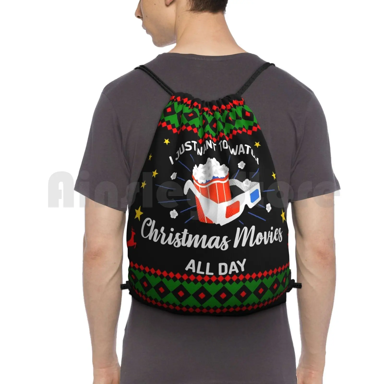 

I Just Want To Watch Christmas Movies All Day Backpack Drawstring Bag Riding Climbing Gym Bag I Just Want To Watch Christmas