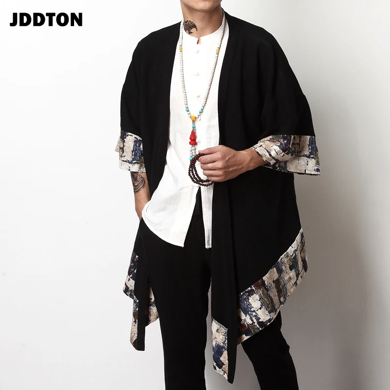 JDDTON весеннее мужское льняное кимоно модный Свободный длинный кардиган верхняя
