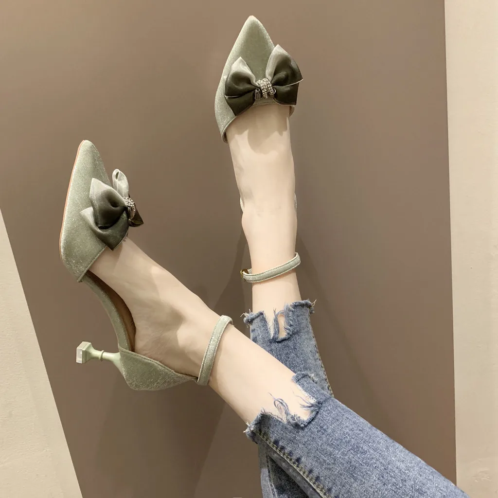Женские летние модные туфли на пуговицах босоножки с бантиком высоком тонком