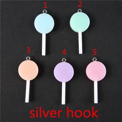 silver hook 16 шт./лот 42*19 мм амулеты для подвесных сережек брелок Diy плоские с оборота блестящие полимерные леденцы Круглые красочные конфеты - Окраска металла: silver hook