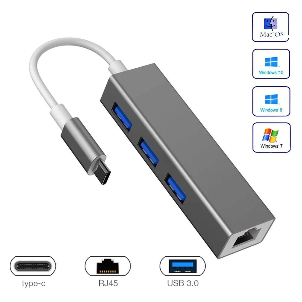 USB 3,0 концентратор USB3.1 type c для RJ45 Ethernet Lan концентратор адаптер Сетевая карта USB док-разветвитель для Macbook Windows surface 6 Pro