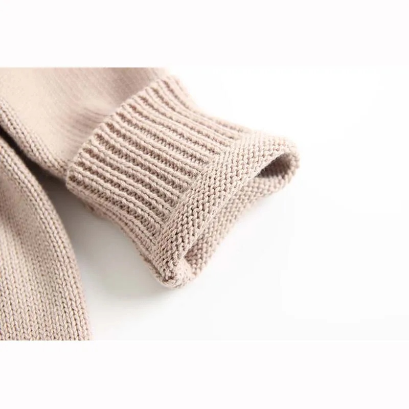 Трикотажный Однотонный свитер с капюшоном и длинным рукавом на