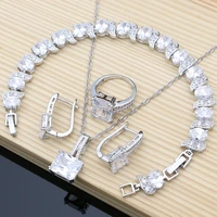 natural 925 silver bridal jewelry white zircon jewelry sets for women wedding earrings pendant necklace rings bracelet