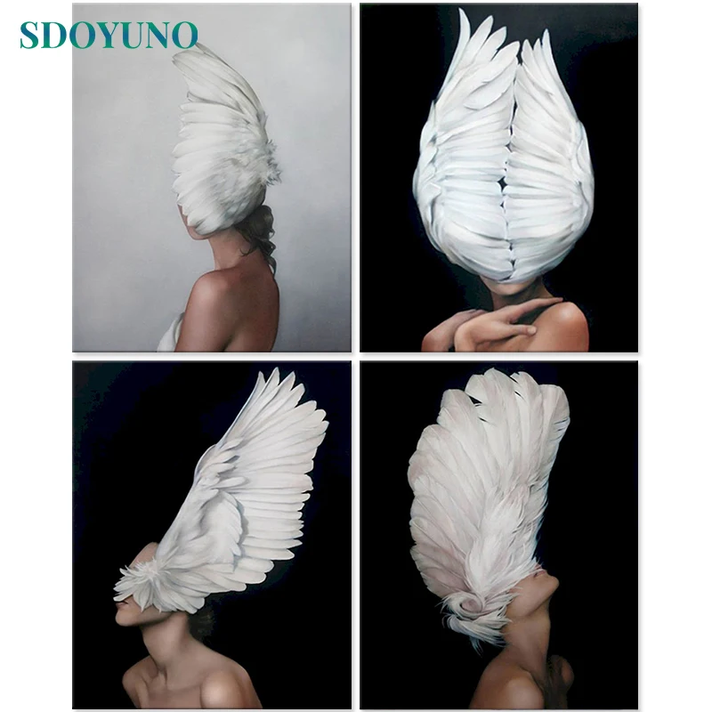 

SDOYUNO 60x75cm Painting By Numbers Wings and girl DIY Pictures By Numbers For Adult Frameless Figure Digital Painting On Canvas