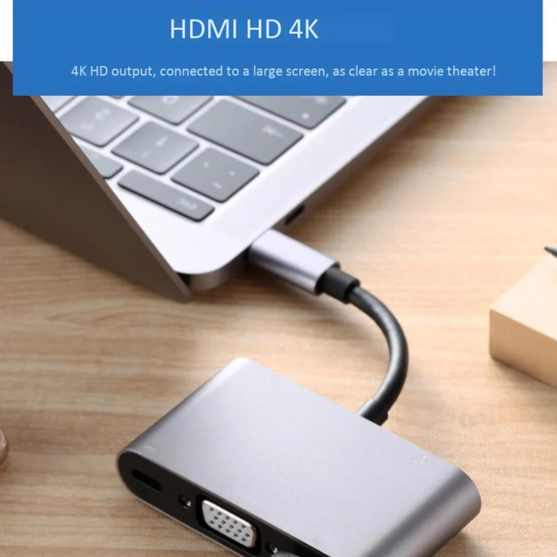 

5 in 1 USB C HDMI Type C to HDMI 4K Adapter VGA USB3.0 Audio Video Converter PD Fast Charge for Pro for Samsung