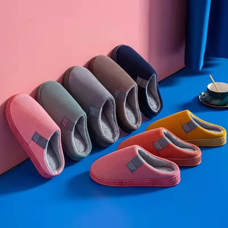 

Women Winter Warm Cotton Slippers Couple Men Home Shoes Simple Non-slip Indoor Warm Slides Corduroy Beadroom Slippers Shoes