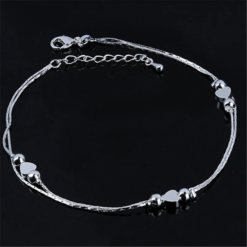 

Bracelet Women Heart Ankle Foot 925 Silver Chain Beach Jewelry