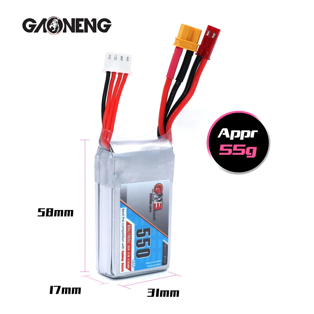 Перезаряжаемая литий полимерная батарея Gaoneng GNB 11 1 V 3S 550mAh 850mah 80/160C XT30 Plug Connector для