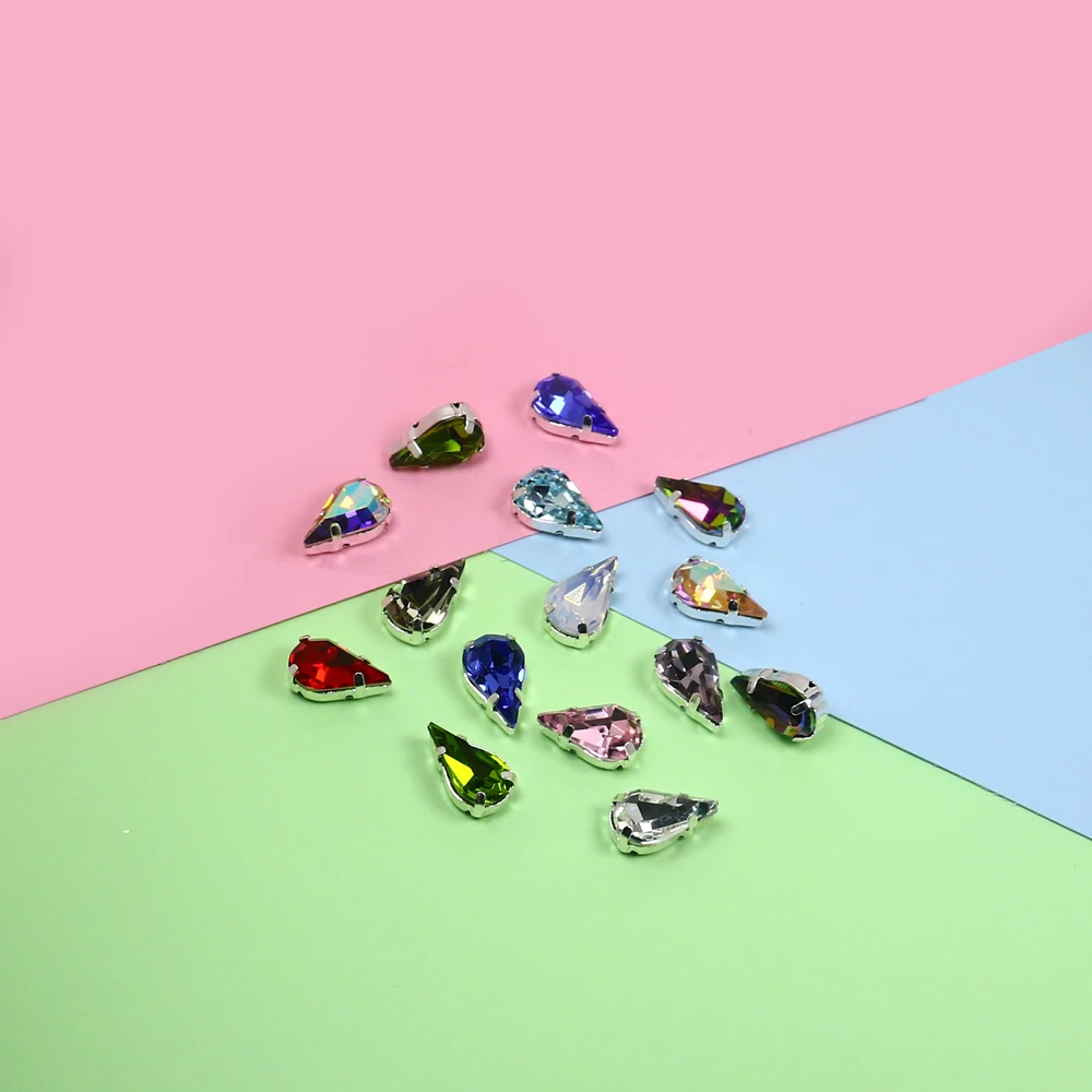 8*13 мм смешанные цвета пришитые Стразы с серебряными когтями плоским основанием