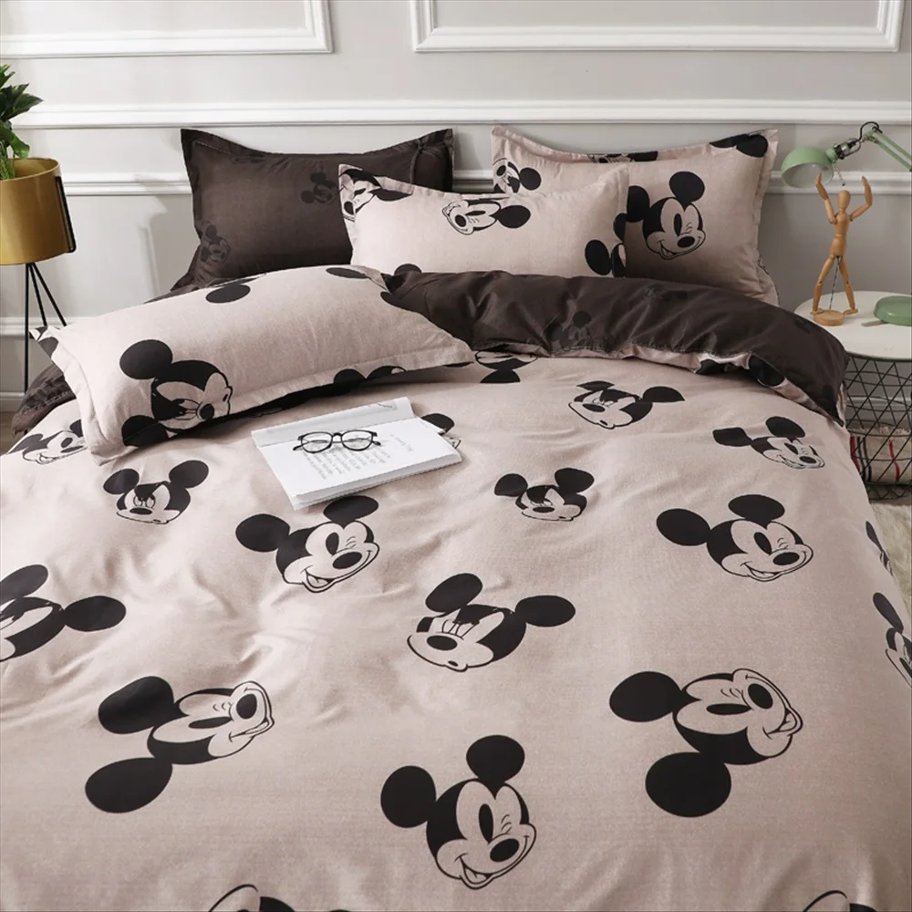 

Cute Mickey Minnie Mouse Washed Cotton Bedding Set Catoon Duvet Cover Flatsheet Pillowcases for Women Adults Gilrs Gifts