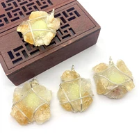 1pc natural stone pendant yellow crystal hand wound ice crystal necklace earrings bracelet pendant diy pendant jewelry making
