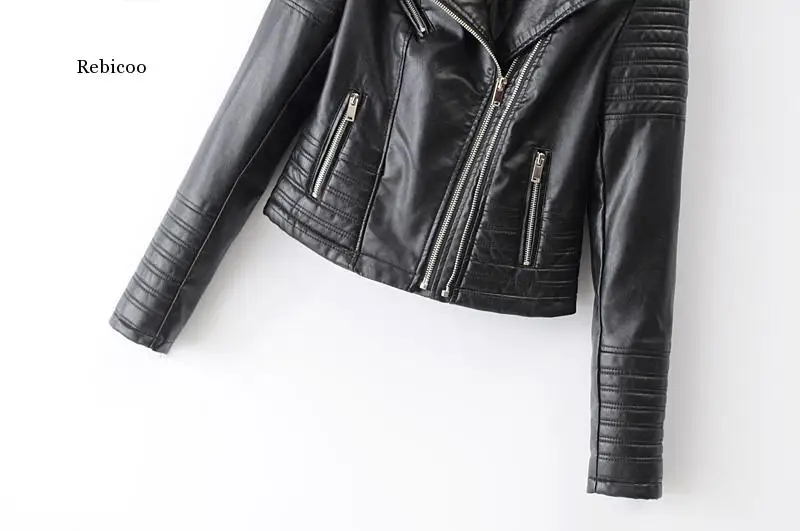 

New Fashion Women Soft Motorcycle Faux Leather Jackets Ladies Long Sleeve Autumn Winter Biker Streetwear Black Pink Coat