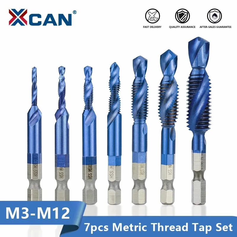 

XCAN Thread Tap Hex Shank Metric Tap Drill Bit 7pcs M3-M12 Machine Plug Tap Screw Hole Drilling Threading Tools Screw Theap Tap