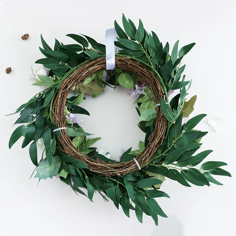 

15.7Inch Artificial Rose Wreath Front Door Wreath Willow Leaves Twig Door Wreath for Window Wall Wedding Decoration