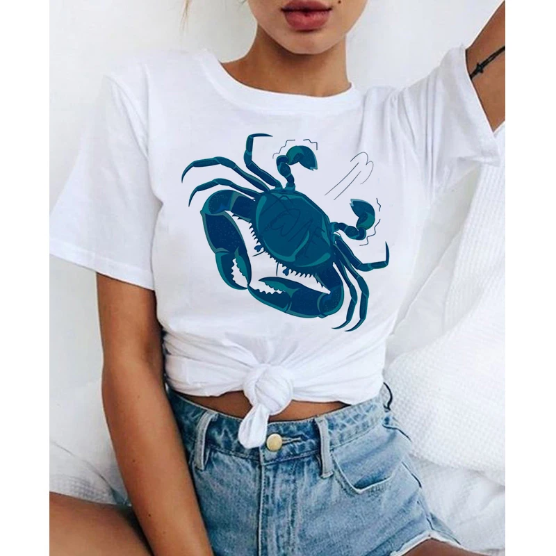 Симпатичные Краб футболка с проектом из мультфильмов детские футболки женская