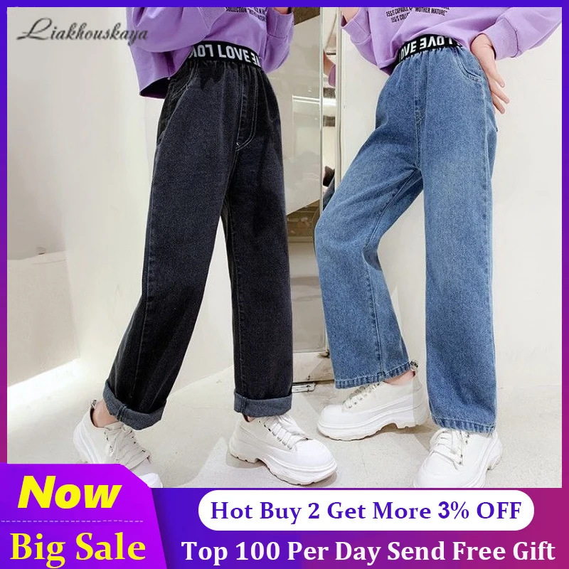 

Джинсы для девочек-подростков, с высокой эластичной талией, 110-160 см