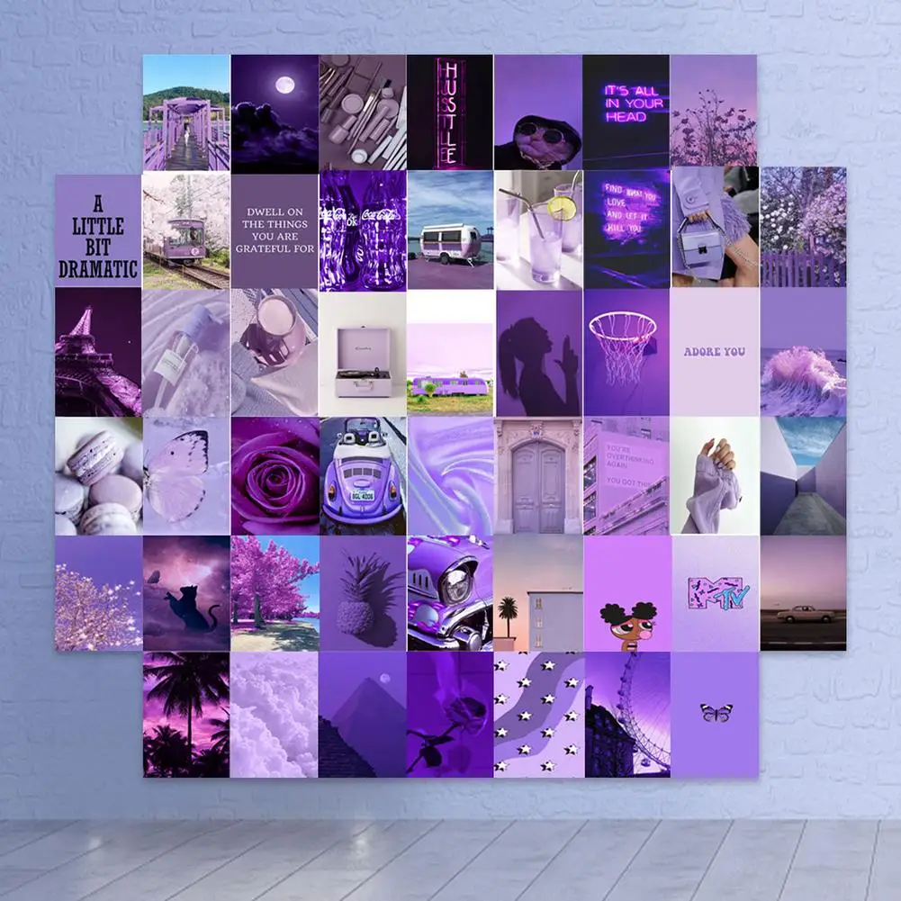 

50Pcs Purple Aesthetic Picture Wall Collage Set Aesthetic Posters Postcard Collage Kit Bedroom Decoration For Teen Girls Boys