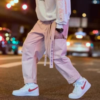 aelfric eden streetwear hip hop cargo pants men women ribbon letter embroidery japanese joggers trousers casual harem pants pink