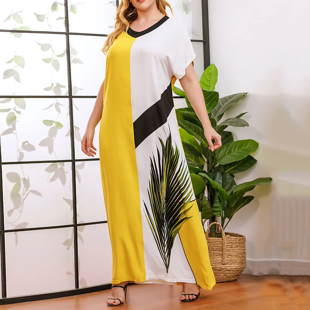 

Western Style Women's Dress 2021 Spring Summer Fashion Loose Casual Oversize Indie Contrast Splicing Printing Round Neck Summer